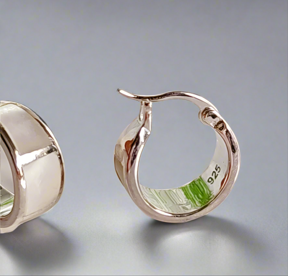 Sterling Silver 925 Natural Mother of Pearl Hoop Earrings - view 7