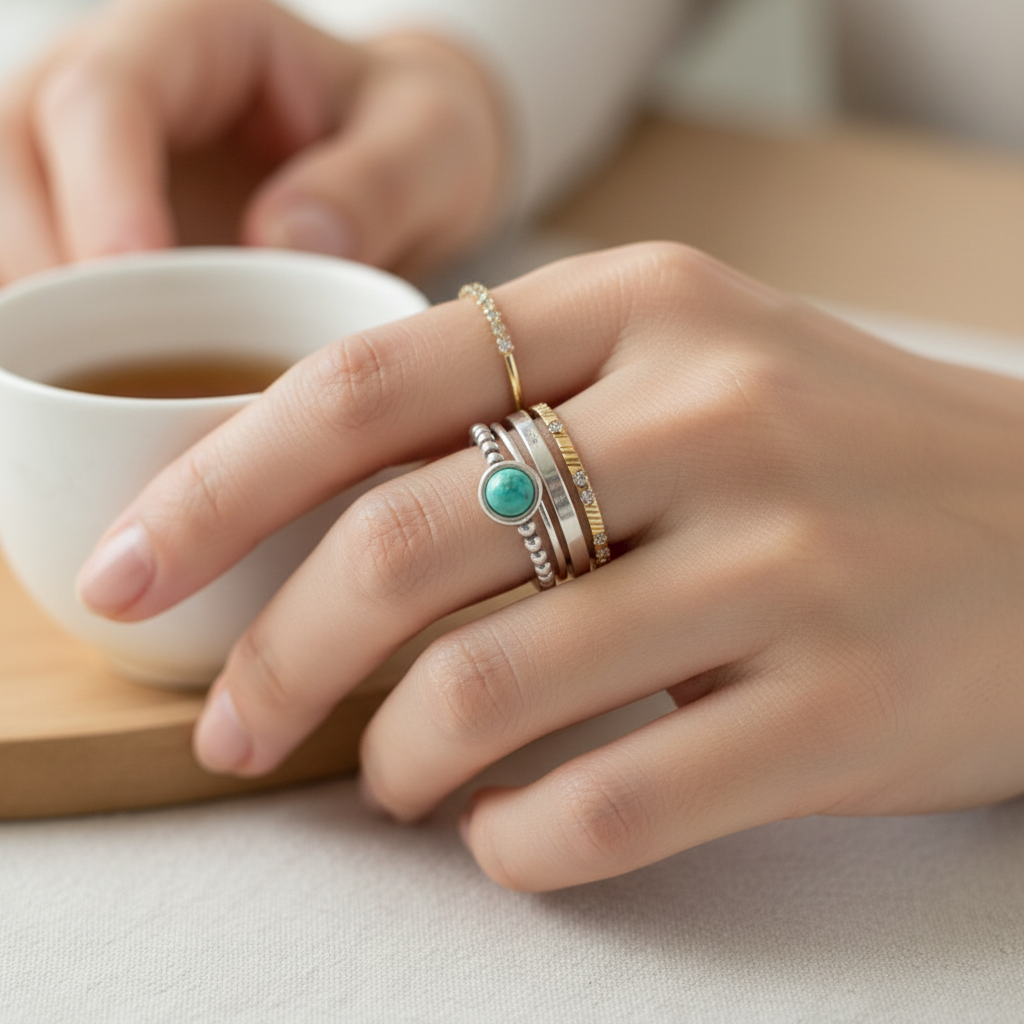 Sterling Silver Dainty Turquoise Ring - view 2