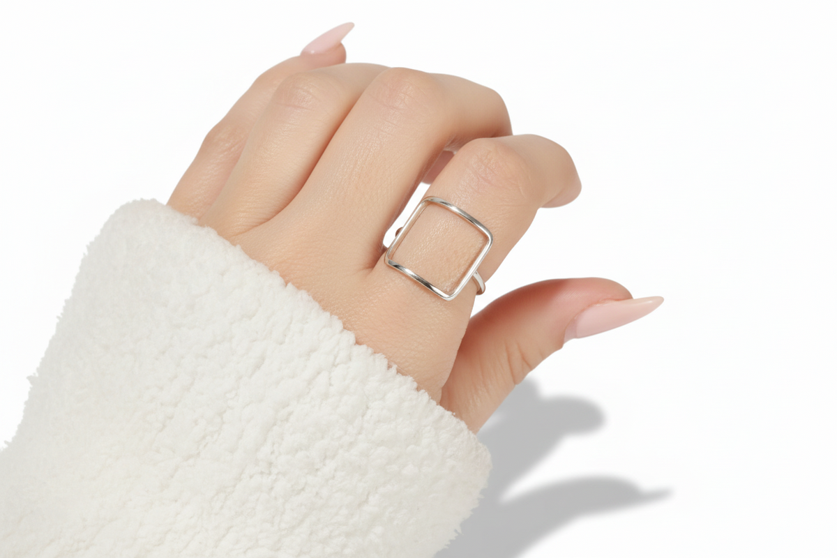 Sterling Silver Open Square Ring - view 4