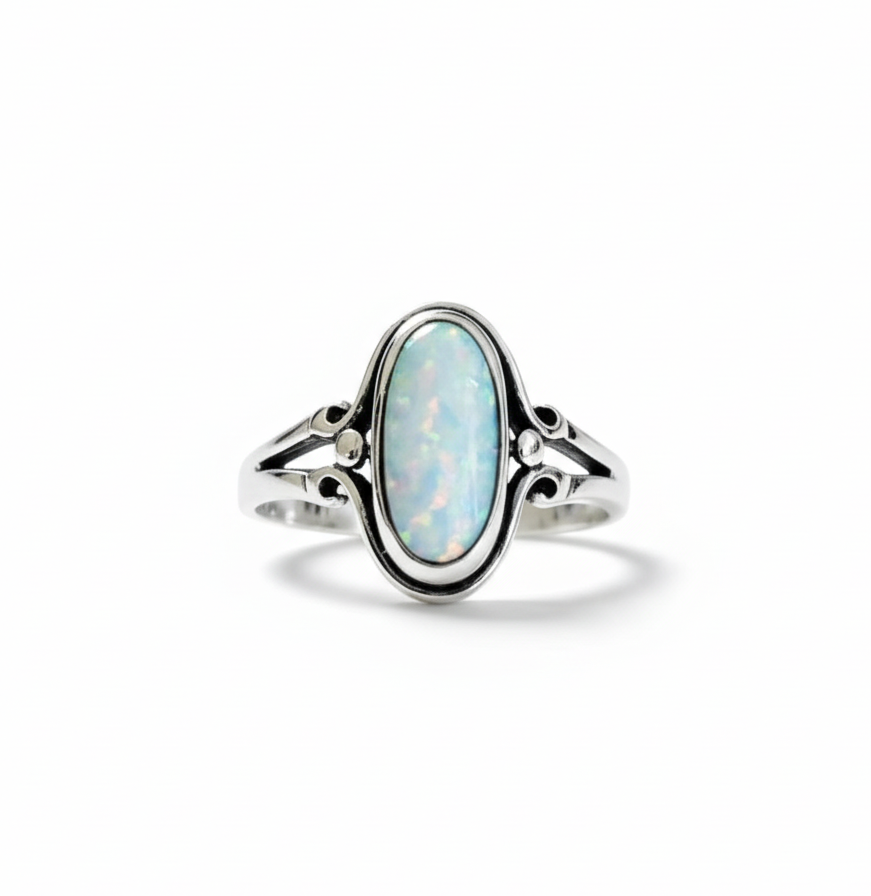 Sterling Silver White Opal Oval Ring