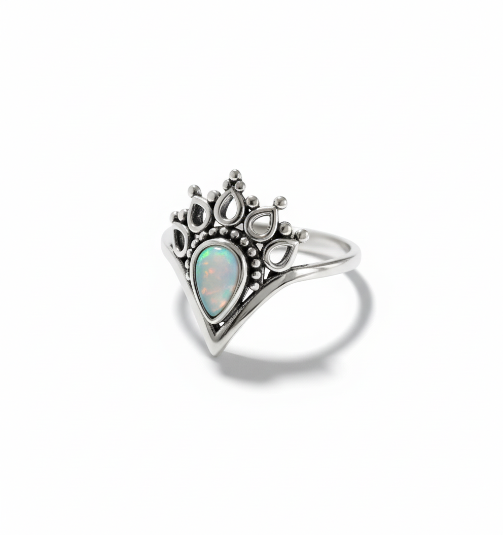 Sterling Silver 925 White Opal Mandala Ring
