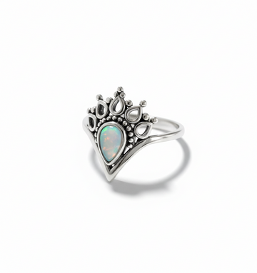 Sterling Silver 925 White Opal Mandala Ring