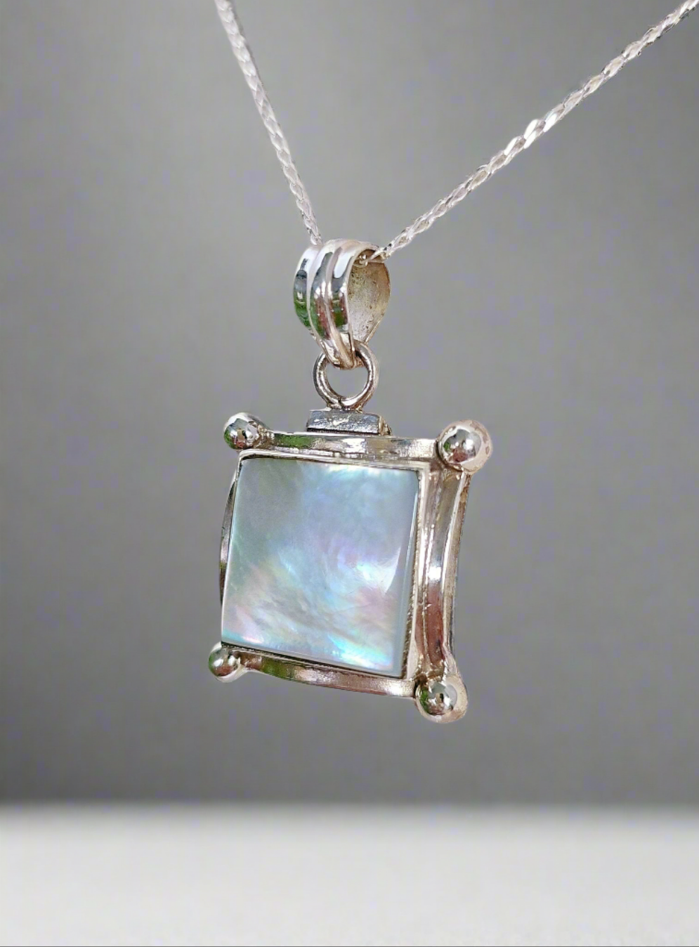 Sterling Silver Natural Mother of Pearl Pendant Necklace - view 7