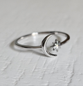 Sterling Silver Thin Crescent Moon Star Ring - view 4