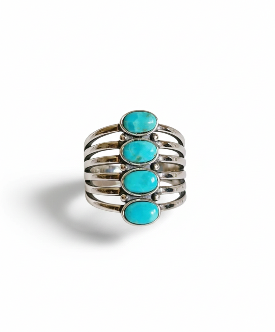 Sterling Silver Genuine Turquoise Bohemian Statement Ring