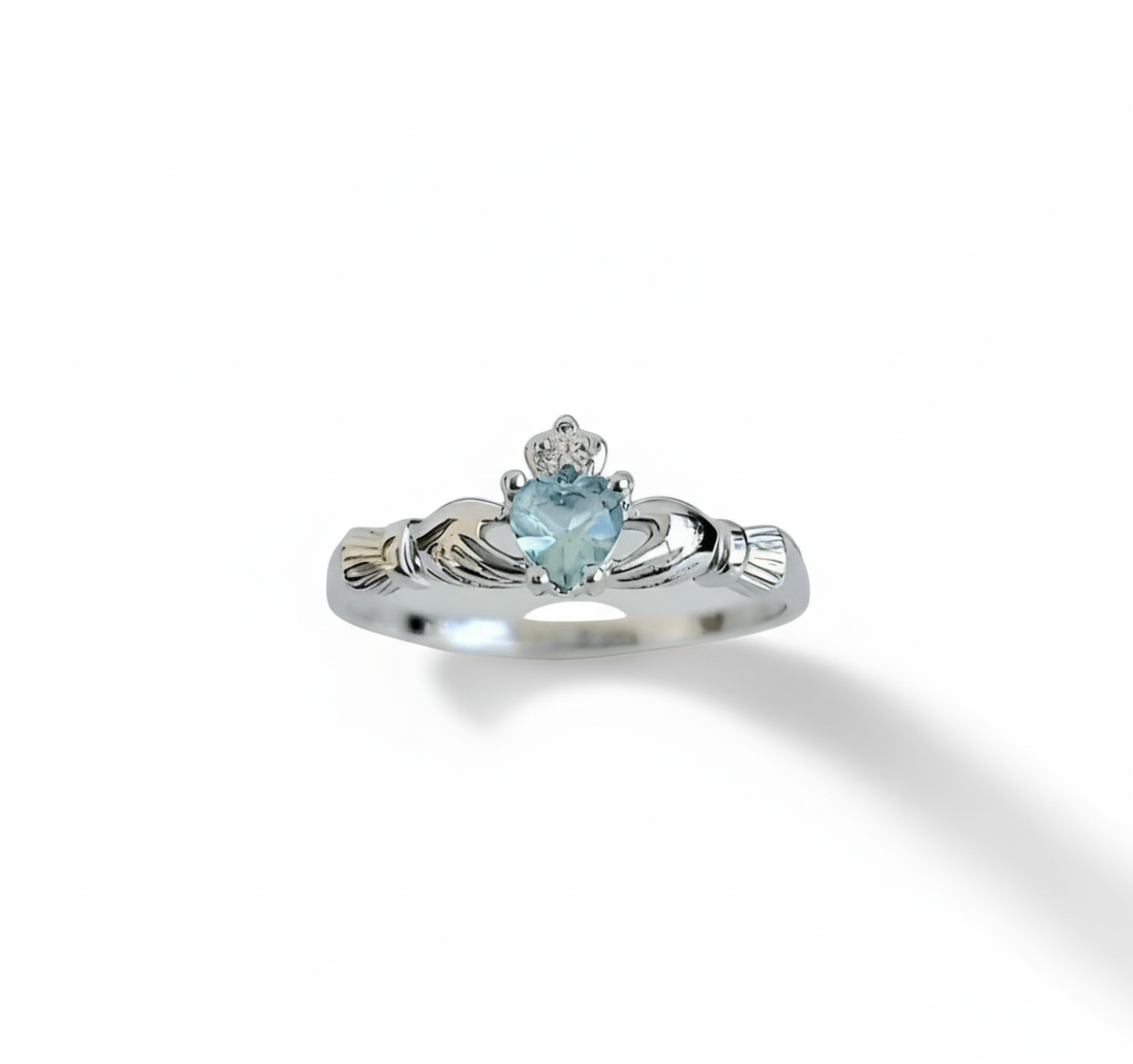 Sterling Silver Claddagh Aquamarine Ring - view 3