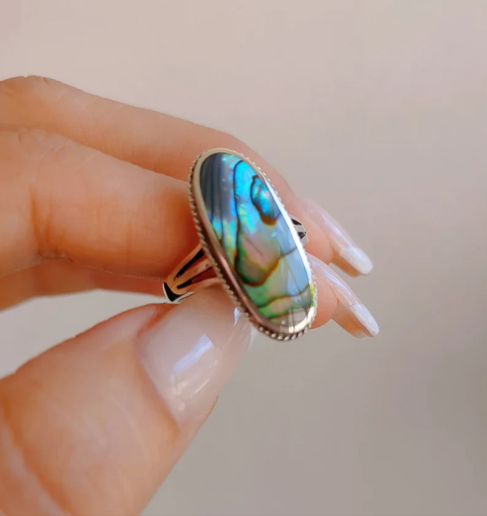 Sterling Silver Genuine Abalone Bold Statement Ring - view 2