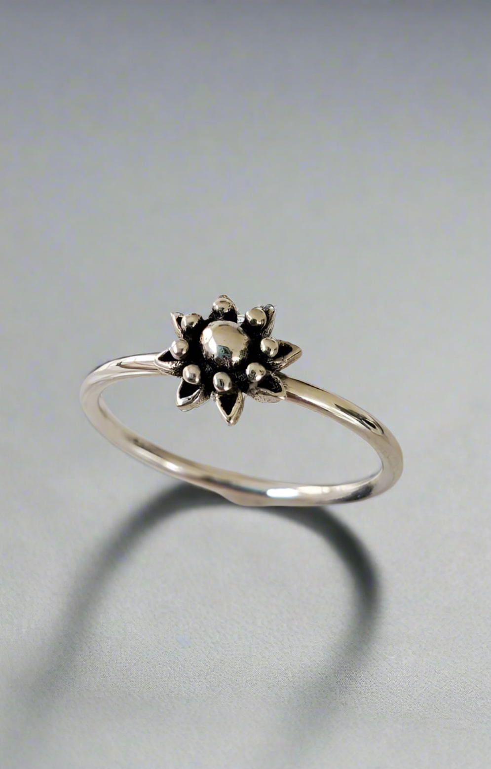Sterling Silver Beaded Dainty Flower Bali Ring - view 6