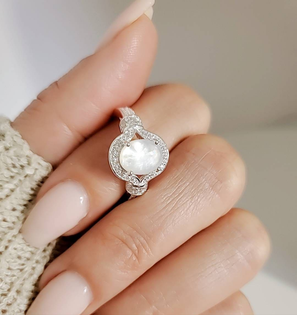 Sterling Silver Mother of Pearl Halo Ring - view 4