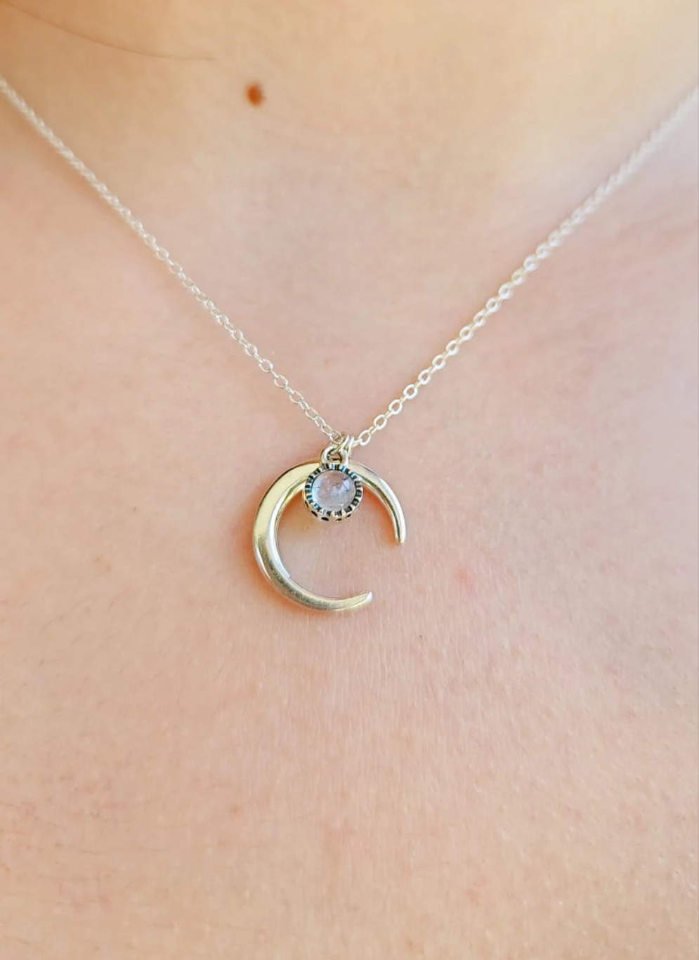 Sterling Silver Natural Moonstone Moon Chain Necklace - view 4