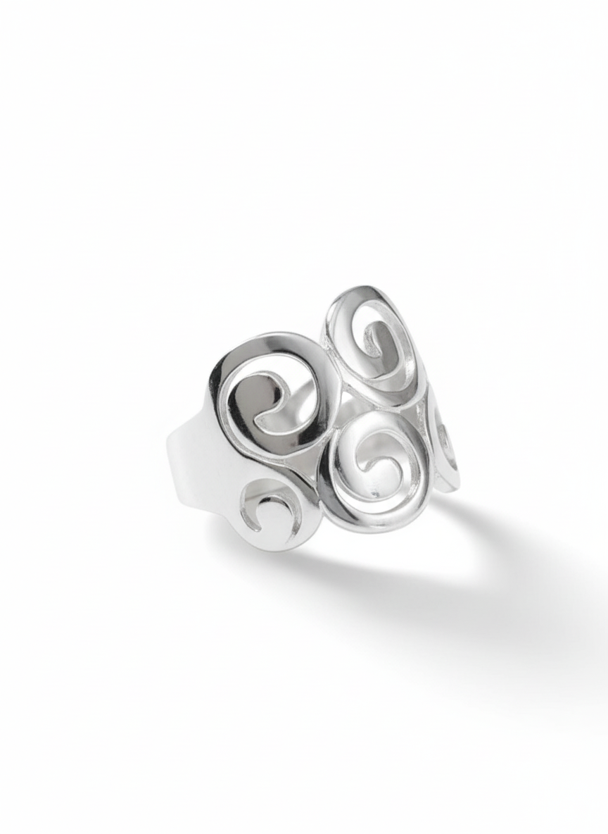 Sterling Silver 925 Swirls Spiral Bold Ring - view 3
