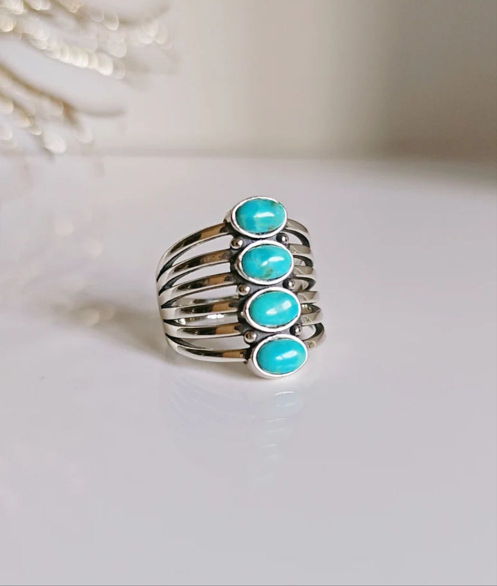 Sterling Silver Genuine Turquoise Bohemian Statement Ring - view 3