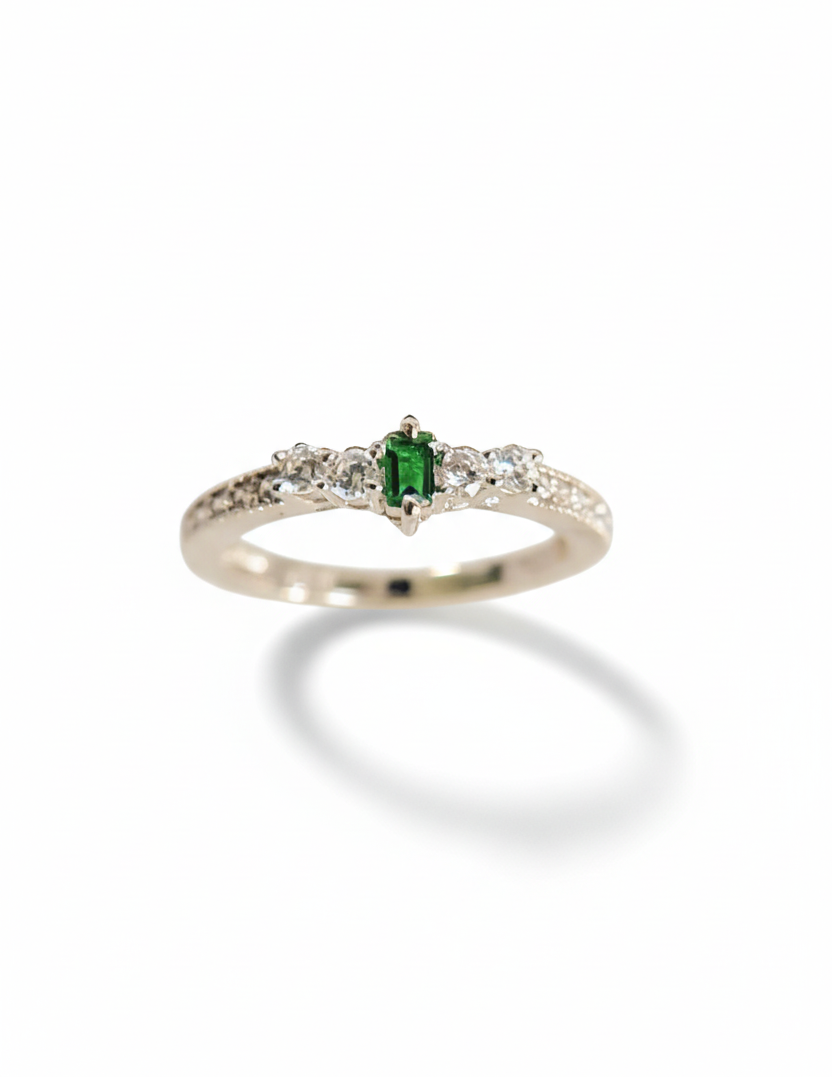 Sterling Silver Emerald Dainty Ring - view 3