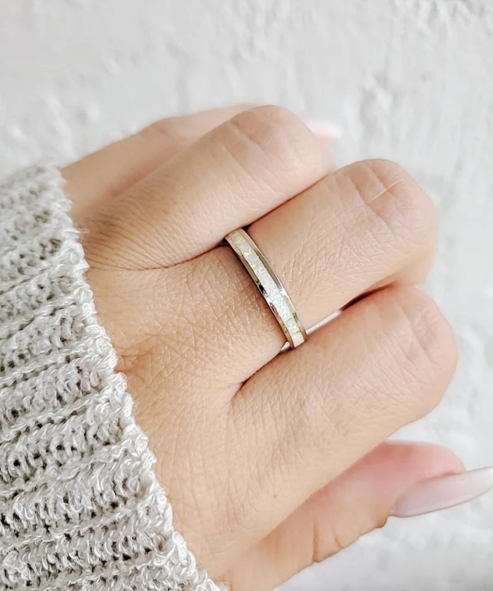 Sterling Silver White Opal Seamless Band Ring - view 4