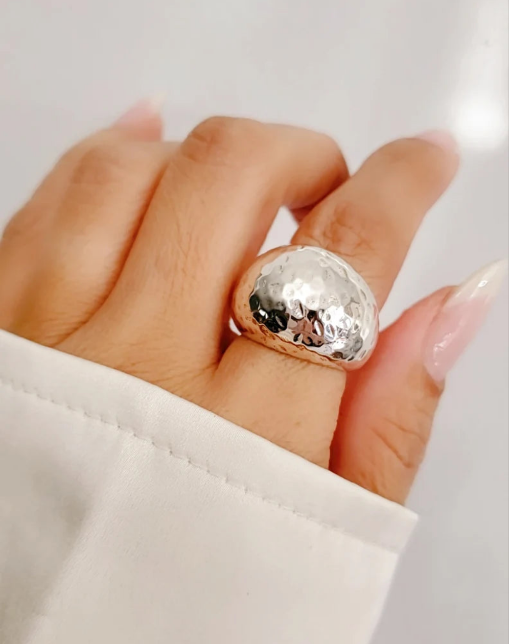 Sterling Silver Large Hammered Dome Ring - view 8