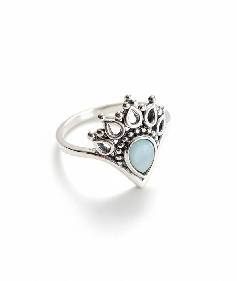 Sterling Silver 925 Larimar Mandala Ring - view 3