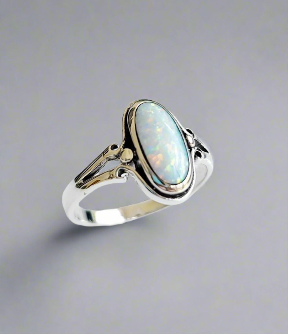 Sterling Silver White Opal Oval Ring - view 3