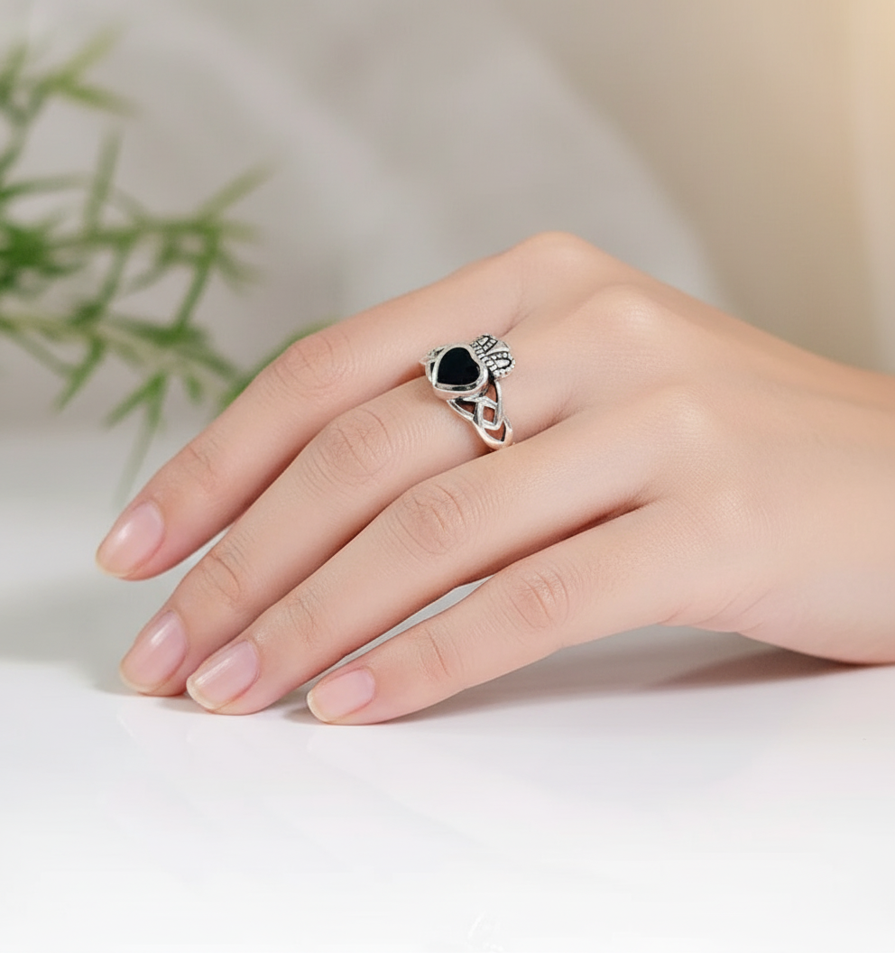 Sterling Silver Onyx Claddagh Ring