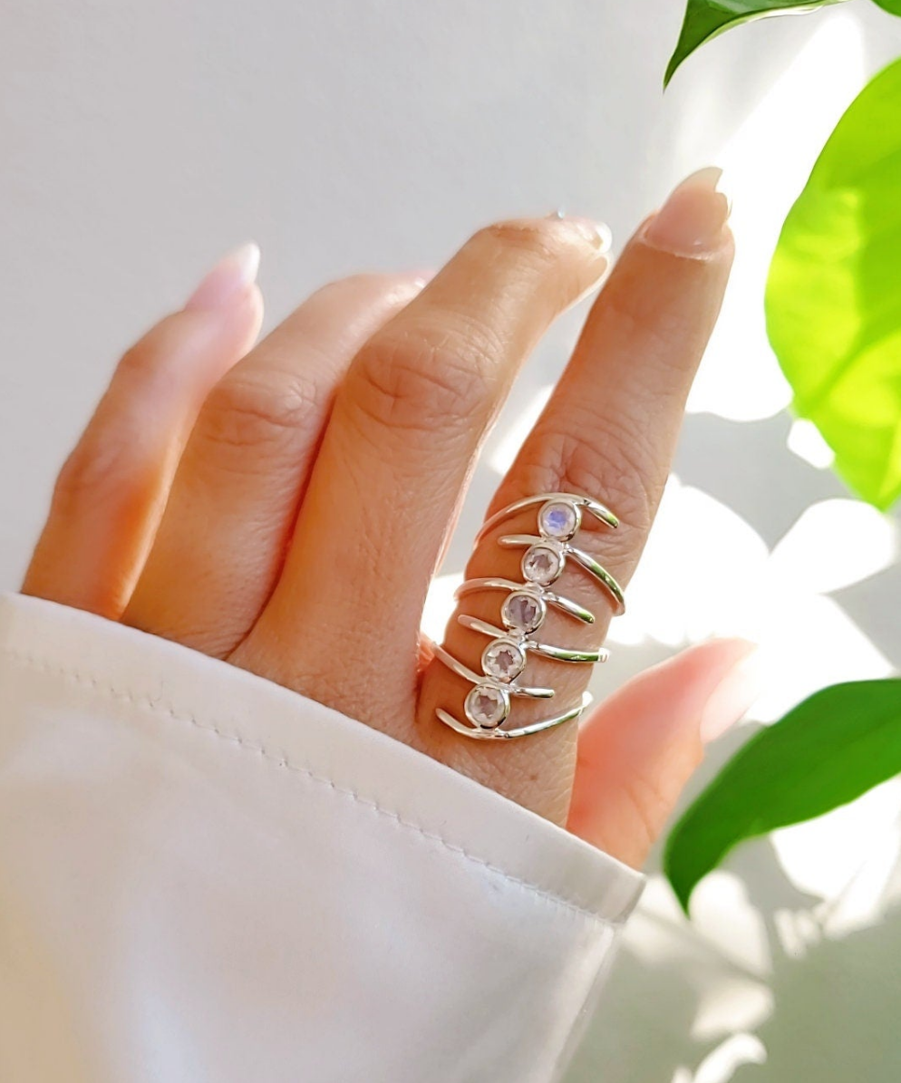 Sterling Silver Natural Moonstone Bold Shield Ring - view 2