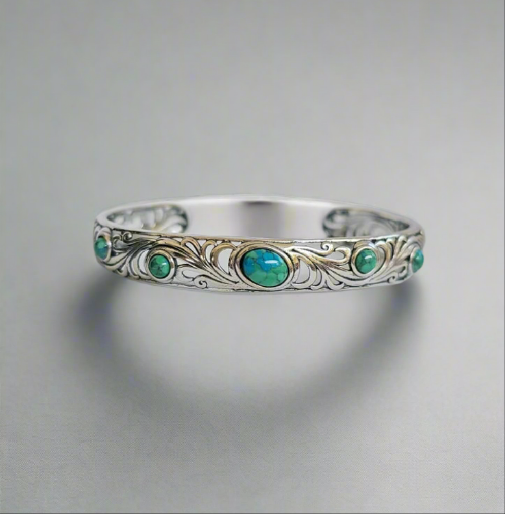 Sterling Silver Turquoise Cuff Bangle Bracelet - view 6