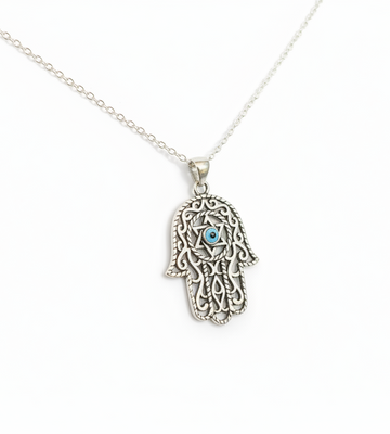 Sterling Silver Evil Eye Hamsa Necklace Chain