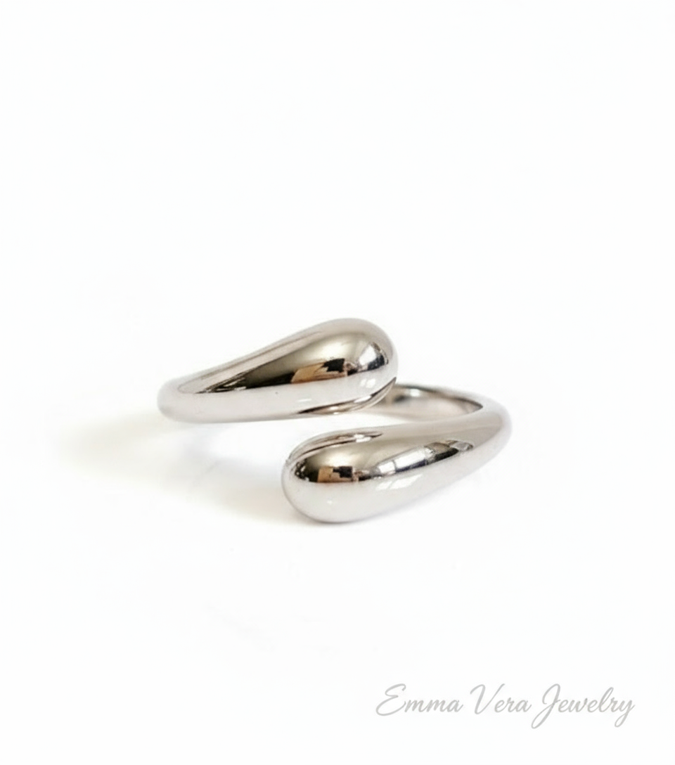 Sterling Silver Water Drop Adjustable Ring