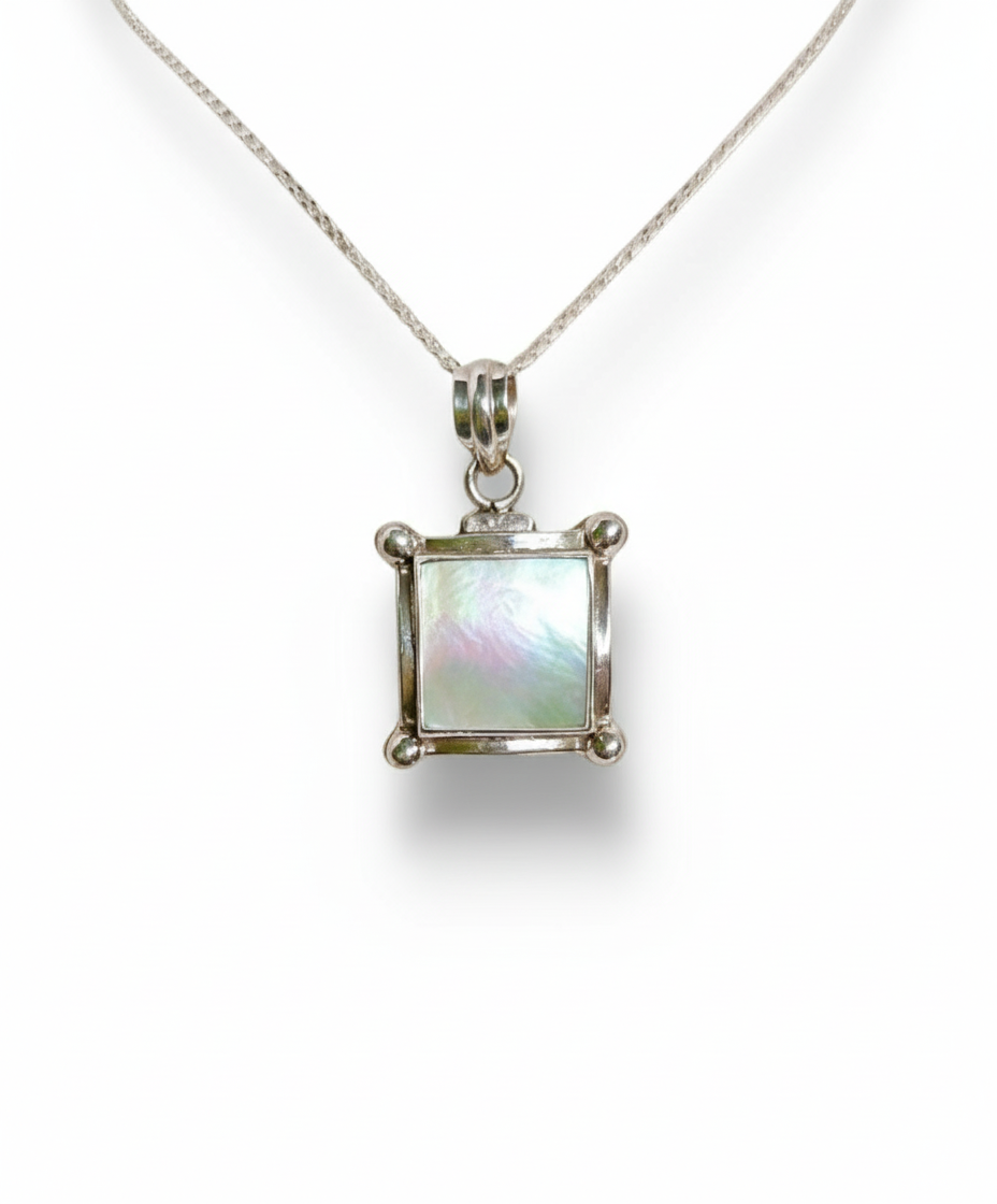 Sterling Silver Natural Mother of Pearl Pendant Necklace - view 5