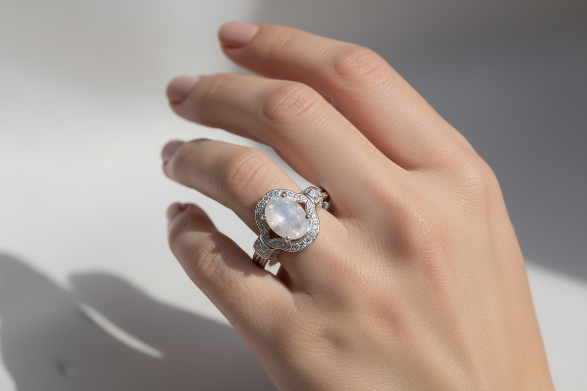 Sterling Silver Mother of Pearl Halo Ring - view 2