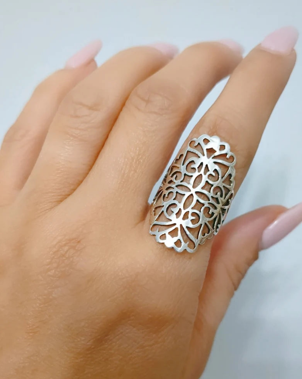 Sterling Silver 925 Filigree Shield Ring