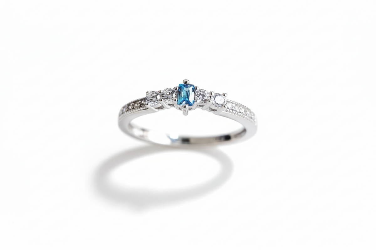 Sterling Silver Genuine Aquamarine Ring