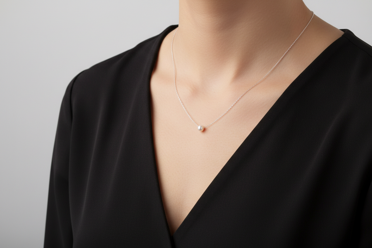 Sterling Silver Floating Natural Pearl Necklace - view 2