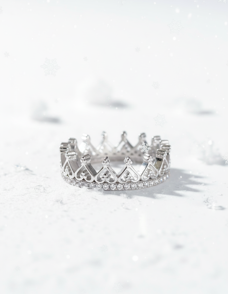 Sterling Silver Heart Crown Eternity Band Ring