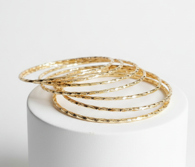 Gold Filled Bangles – Sparkling Thin Stacking Bangles for Women set of 7