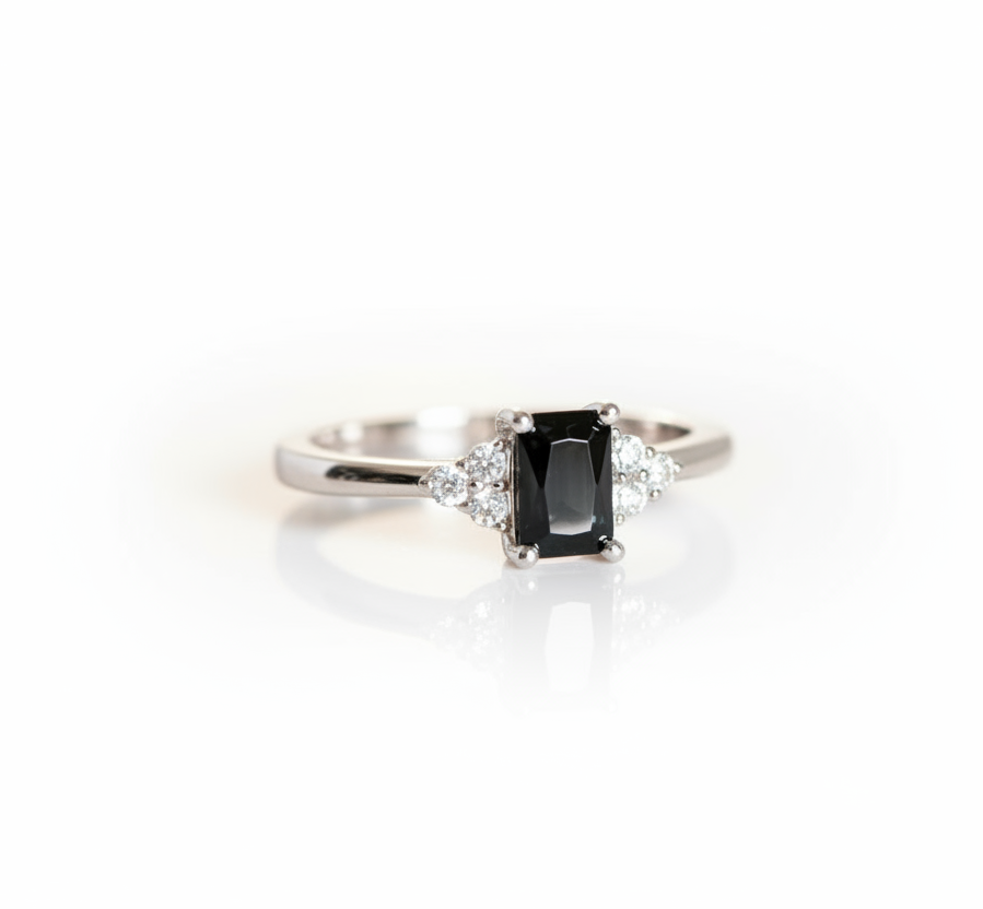 Sterling Silver 925 Onyx Princess Cut Ring