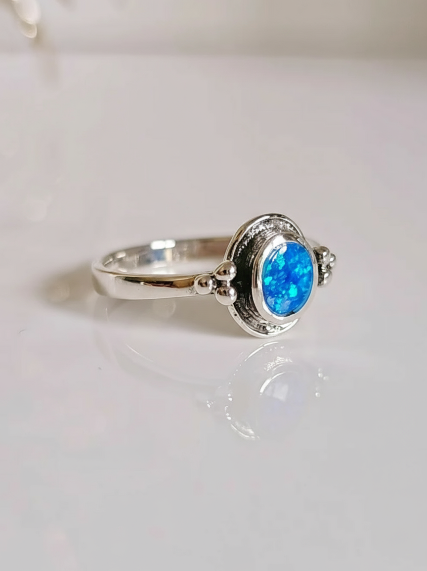 Sterling Silver Blue Opal Ring - view 5