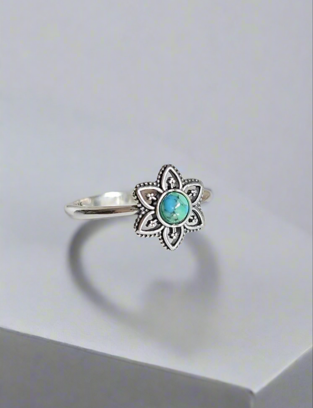 Sterling Silver 925 Turquoise Mandala Minimalist Ring - view 3