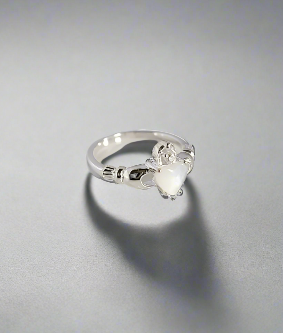 Sterling Silver Mother of Pearl Claddagh Ring - view 4
