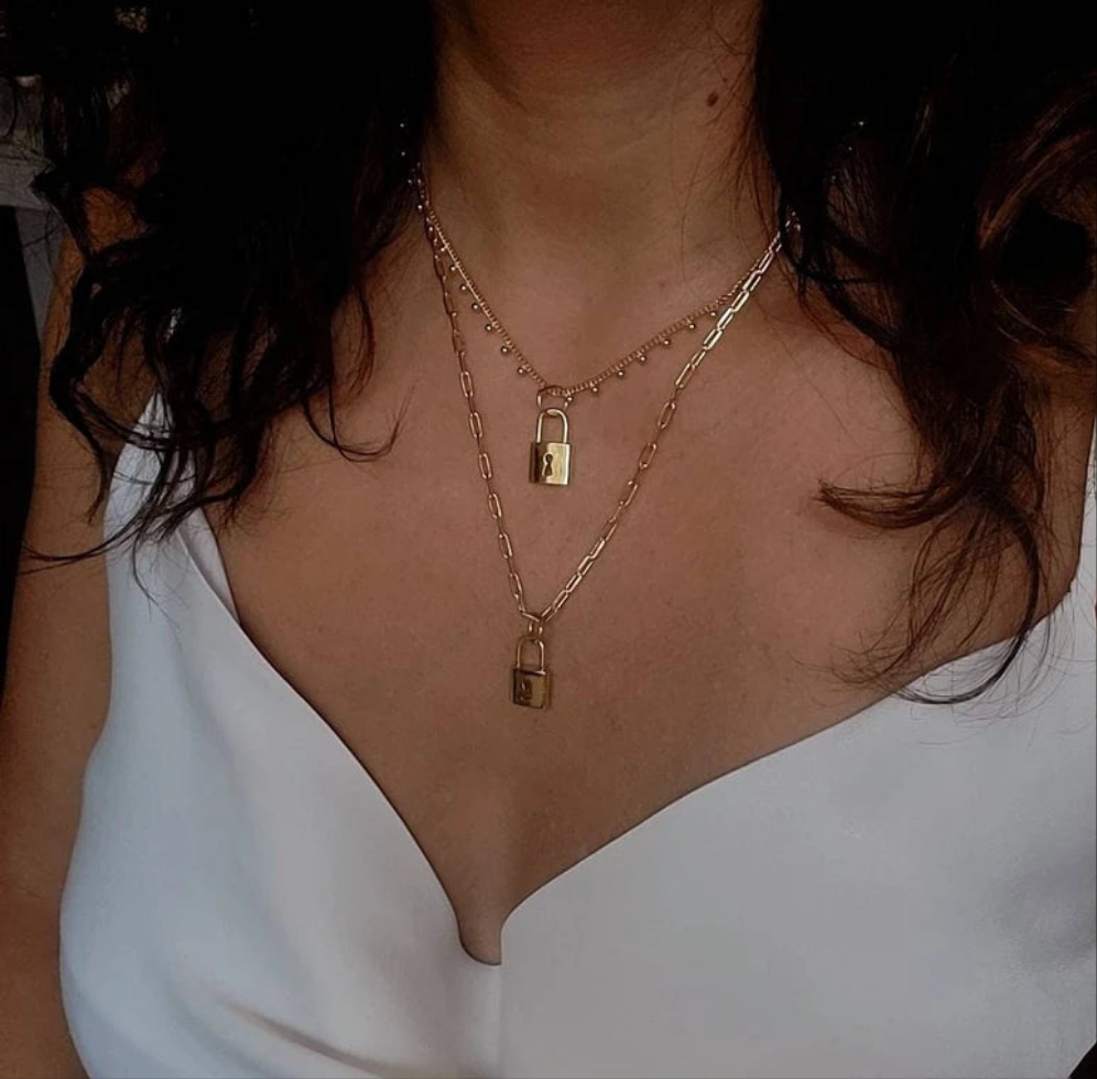 Gold Padlock Pendant - view 2