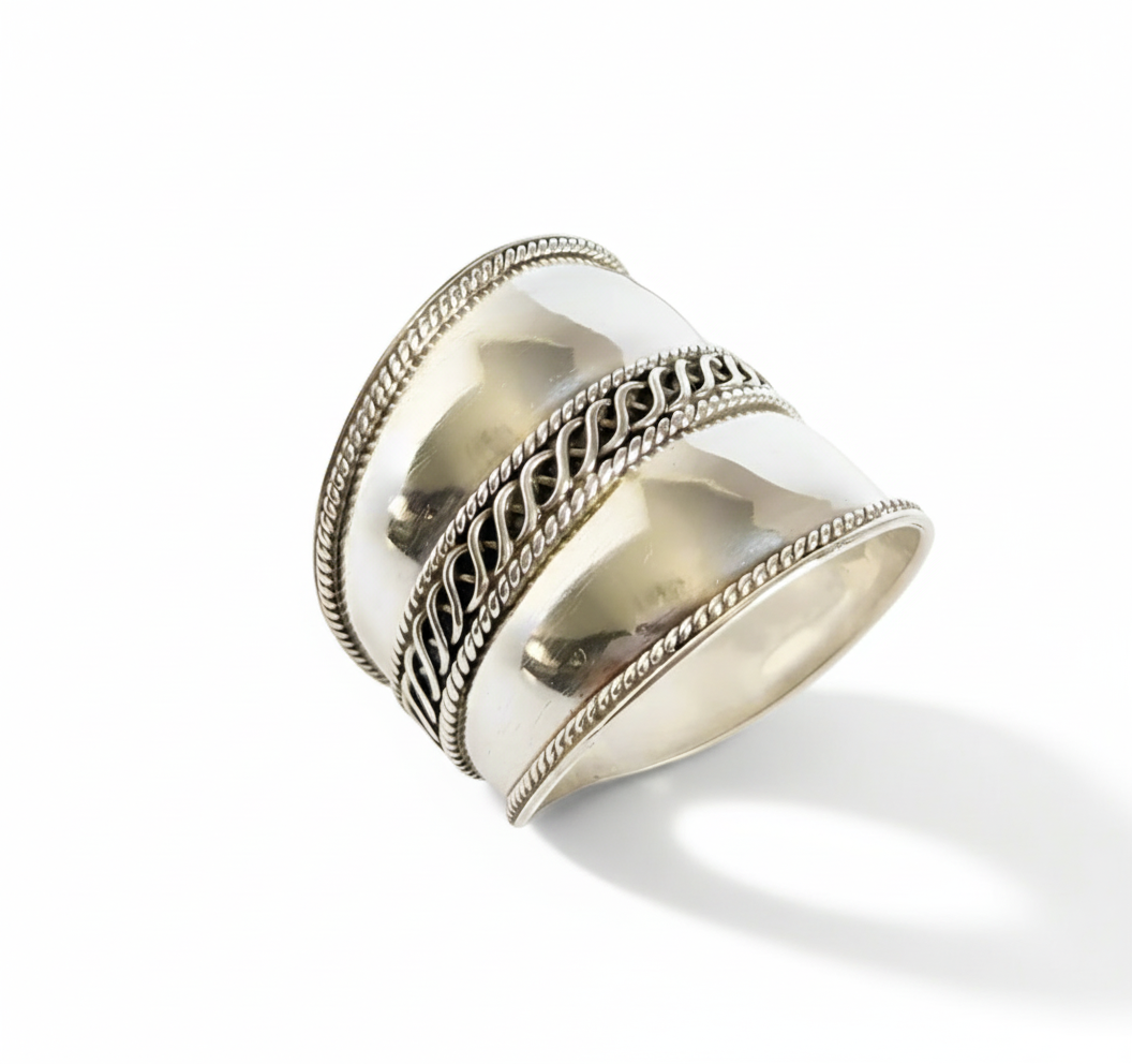 Sterling Silver Concave Bali Ring