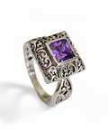 Sterling Silver Bali Square Princess Cut Amethyst Ring - view 6