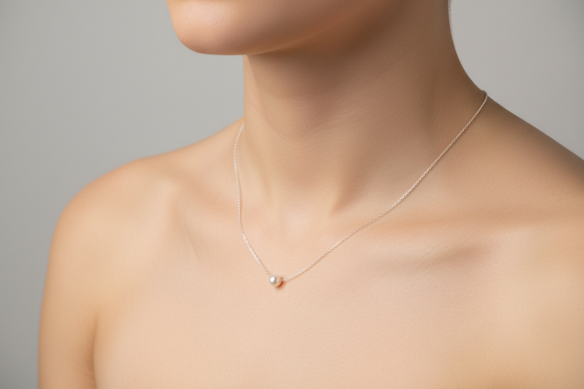 Sterling Silver Floating Natural Pearl Necklace - view 4