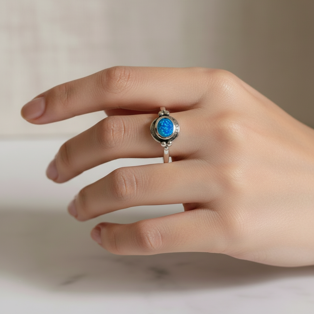 Sterling Silver Blue Opal Ring - view 8