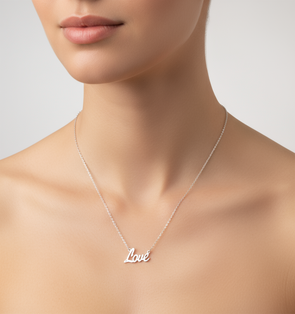 Sterling Silver Love Script Necklace Chain - view 2