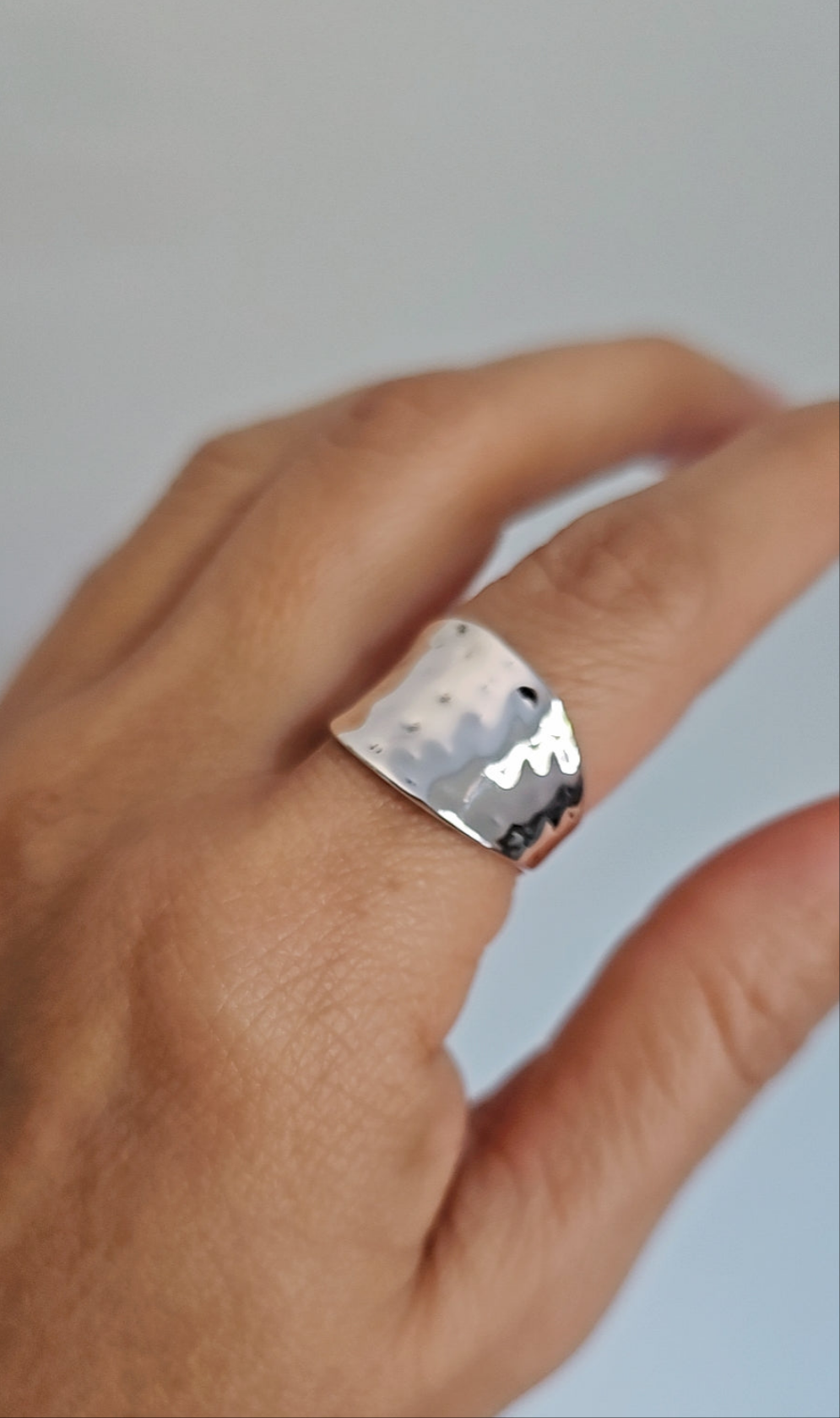 Sterling Silver Concave Hammered Silver Ring - view 6