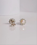Sterling Silver 925 Fresh Water Pearl Flower Stud Earrings - view 7