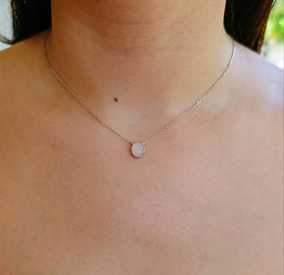 Sterling Silver Rose Quartz Pendant Necklace - view 7