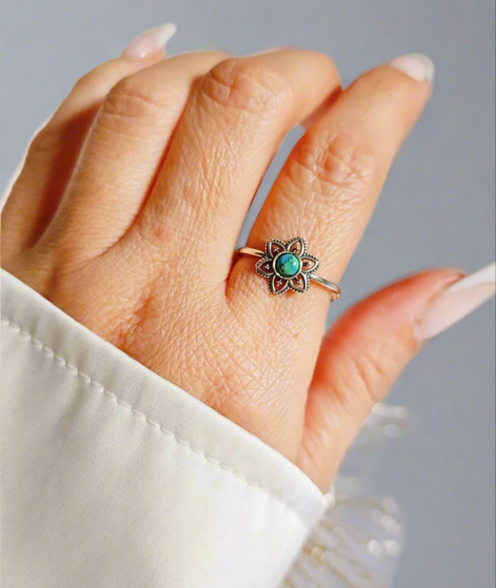 Sterling Silver 925 Turquoise Mandala Minimalist Ring - view 4