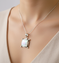 Sterling Silver Natural Mother of Pearl Pendant Necklace - view 2