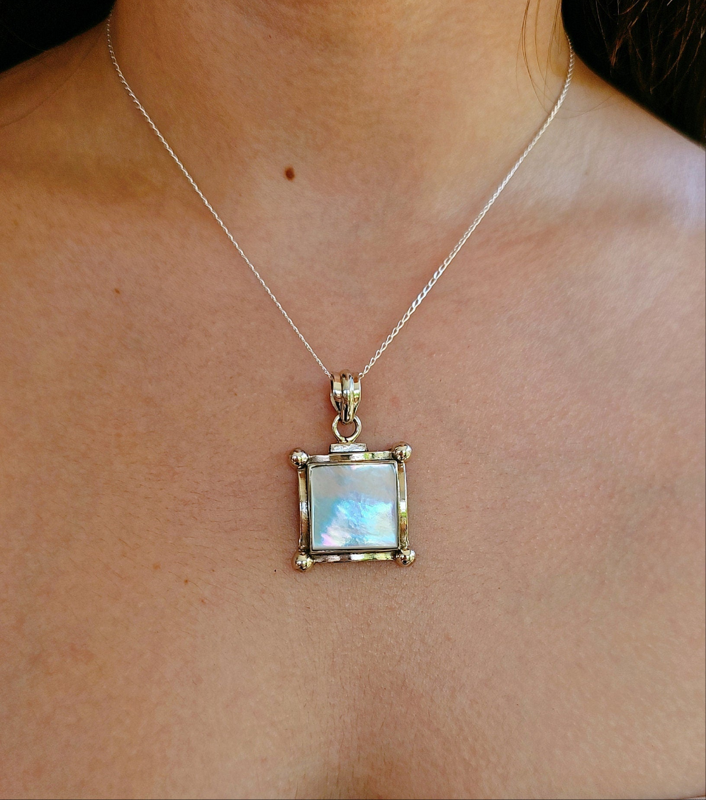 Sterling Silver Natural Mother of Pearl Pendant Necklace - view 4