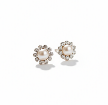 Sterling Silver 925 Fresh Water Pearl Flower Stud Earrings